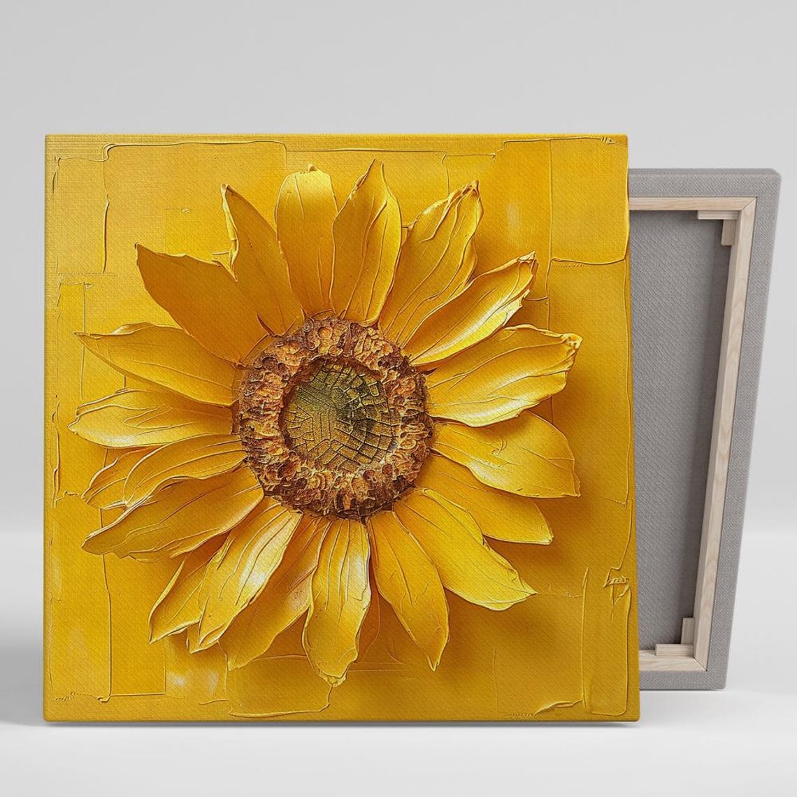 Yellow Sunflower Impasto Monochrome Golden Textured Floral Art Poster