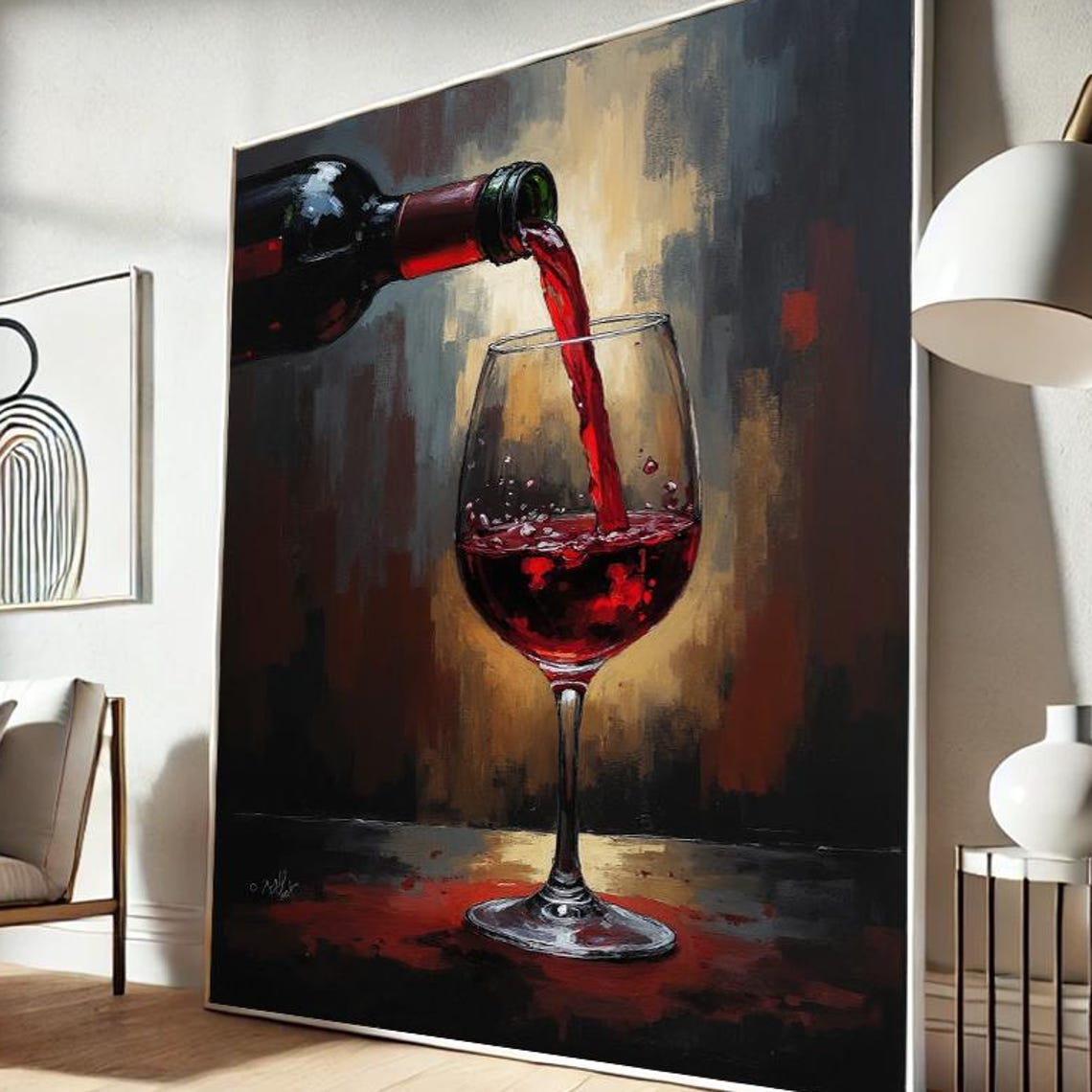 Red Wine Pour Oil Painting Moody Still Life Kitchen Dining Room Poster