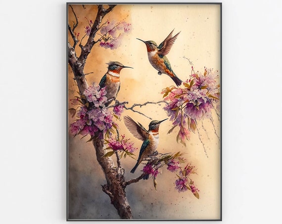 Hummigbird Watercolor Painting Hummigbird Painting Poster Hummigbird Art Print Wall Decor Hummigbird Wall Art Home Decor Housewarming Gift