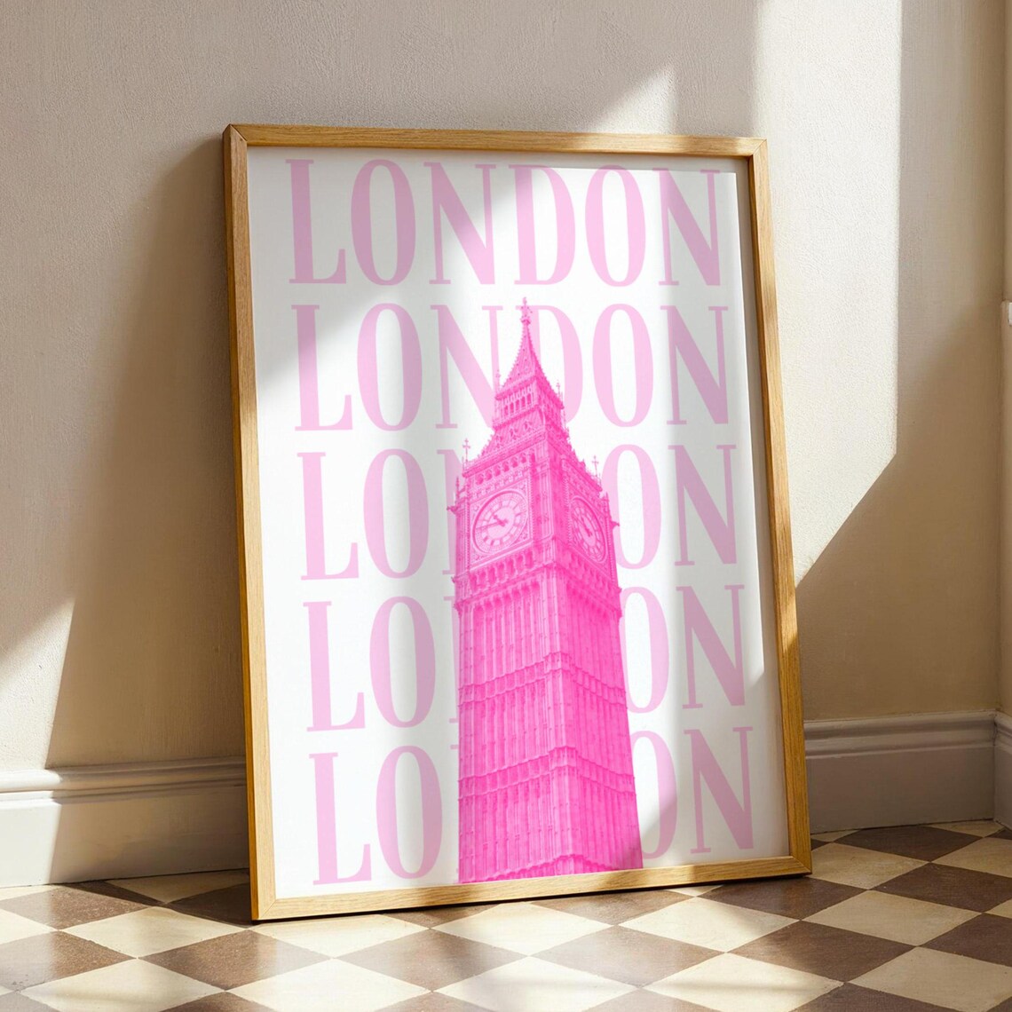 Hot Pink Big Ben London Repeated Typography Pop Art Decor Poster