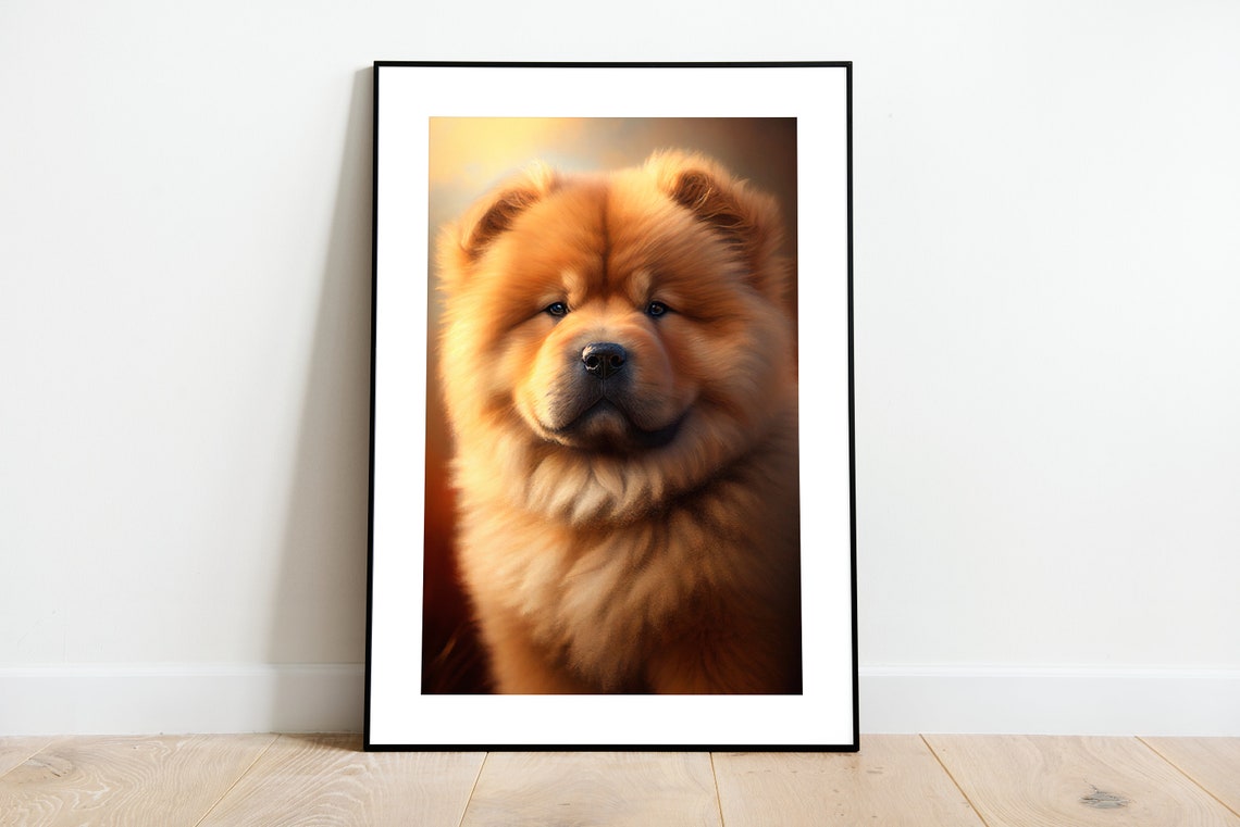 Fluffy Chow Chow Puppy Face Front Portrait Dog Painting Poster