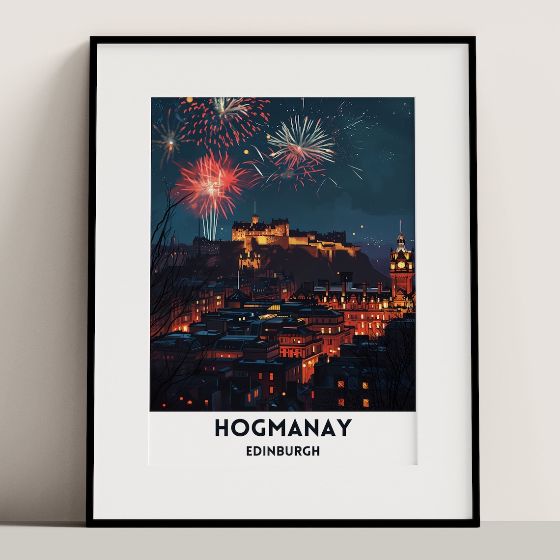 Hogmanay Edinburgh Castle Fireworks New Year Night Scotland Poster