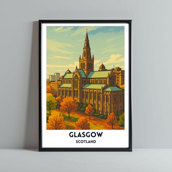 Glasgow Cathedral In Autumn Poster Art Print Scottish City Travel Scotland Cityscape Unframed Wall Iconic Landmark