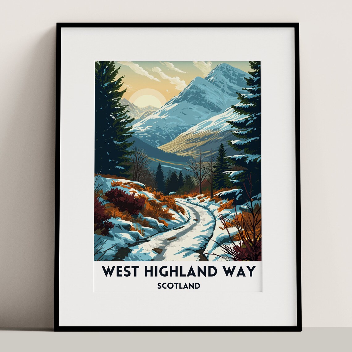 West Highland Way Scotland Snowy Mountain Winter Trail Travel Poster