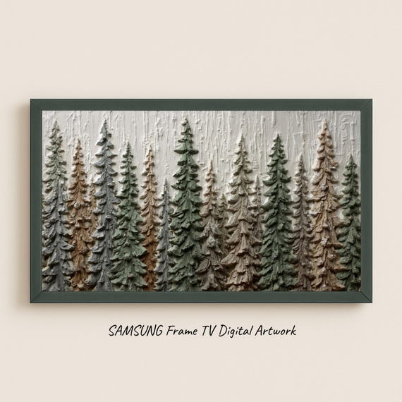 Samsung Frame Tv Art Textured Evergreen Trees Minimalist Sculptural Relief