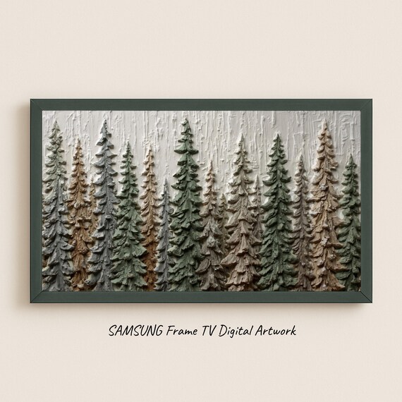 Textured Evergreen Forest Trees Minimalist Neutral Relief Art Poster