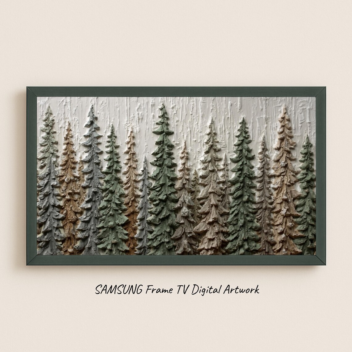 Samsung Frame Tv Art Textured Evergreen Trees Minimalist Sculptural Relief