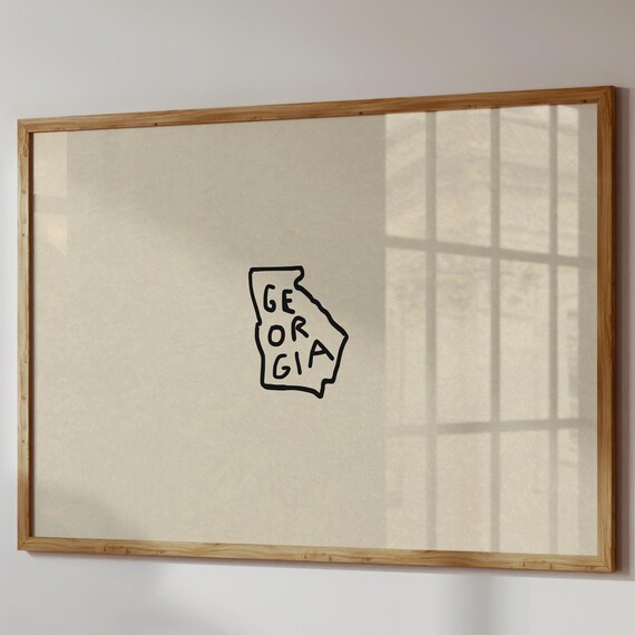Georgia Art Print Minimalist Hand Drawn Wall Digital Download Horizontal