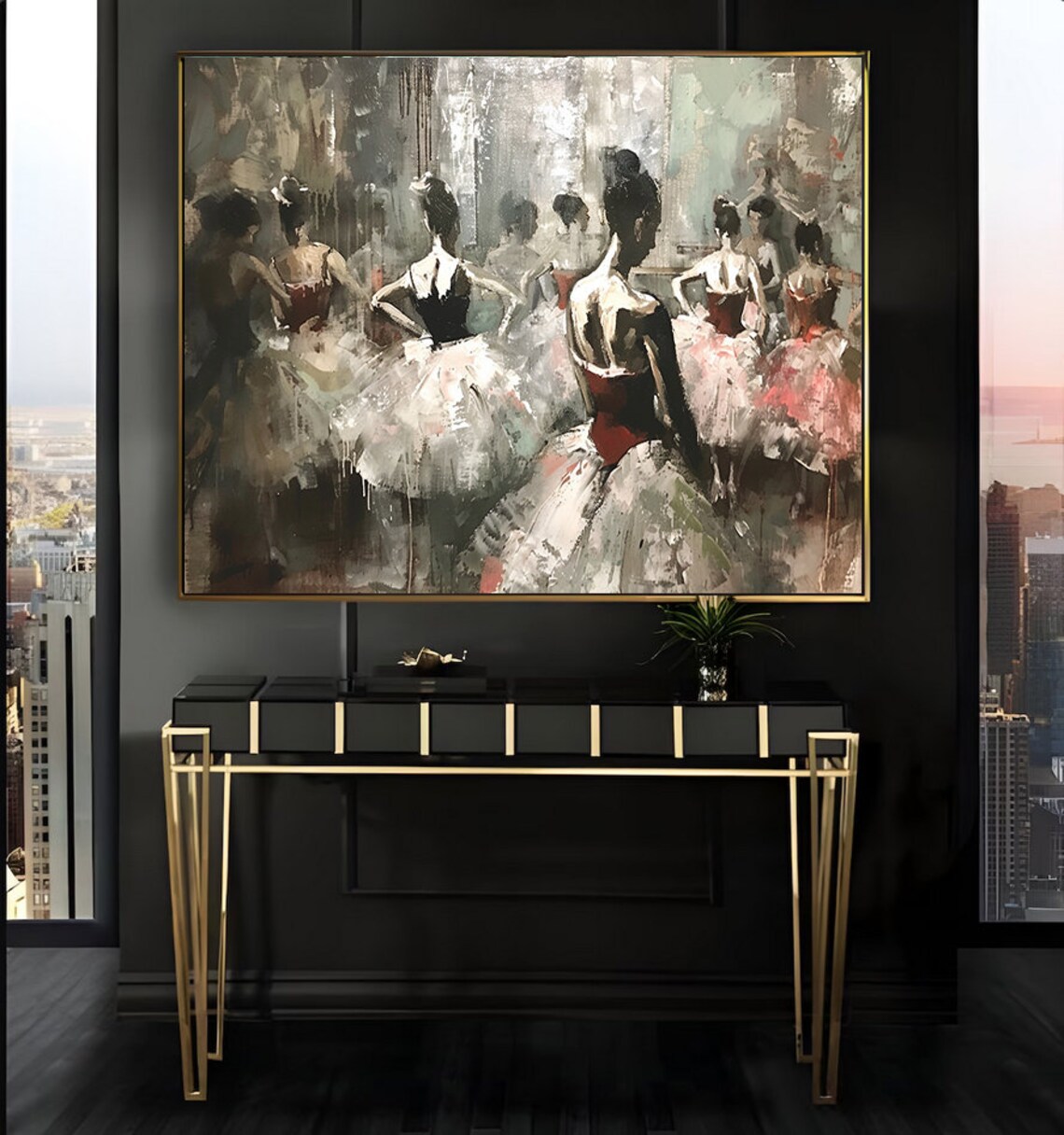 Ballerinas in Green Tutus at a Studio Rehearsal Oil Art Poster - Image 2