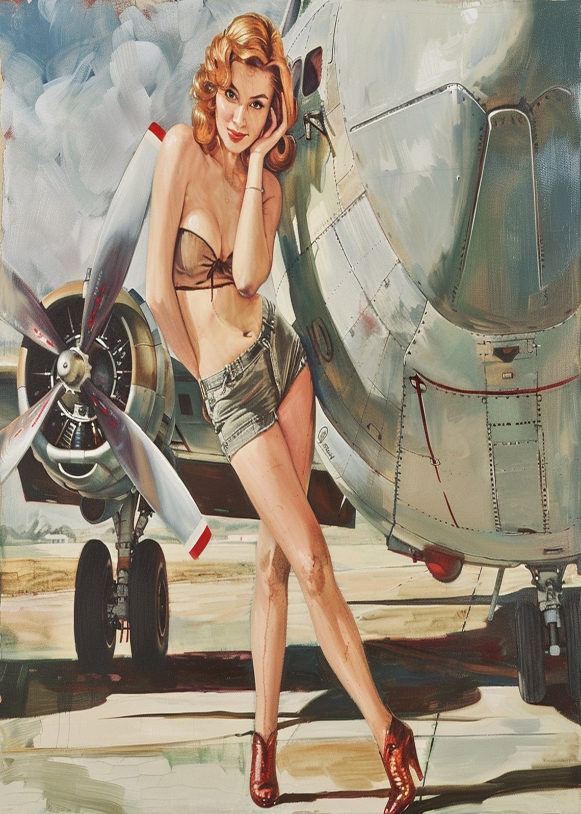 1950s Pinup Girl Vintage Painting Pin Up Girl Art Print Military Pinup Poster Art L Oil Panting L 5 Sizes Available L 002 - Image 3