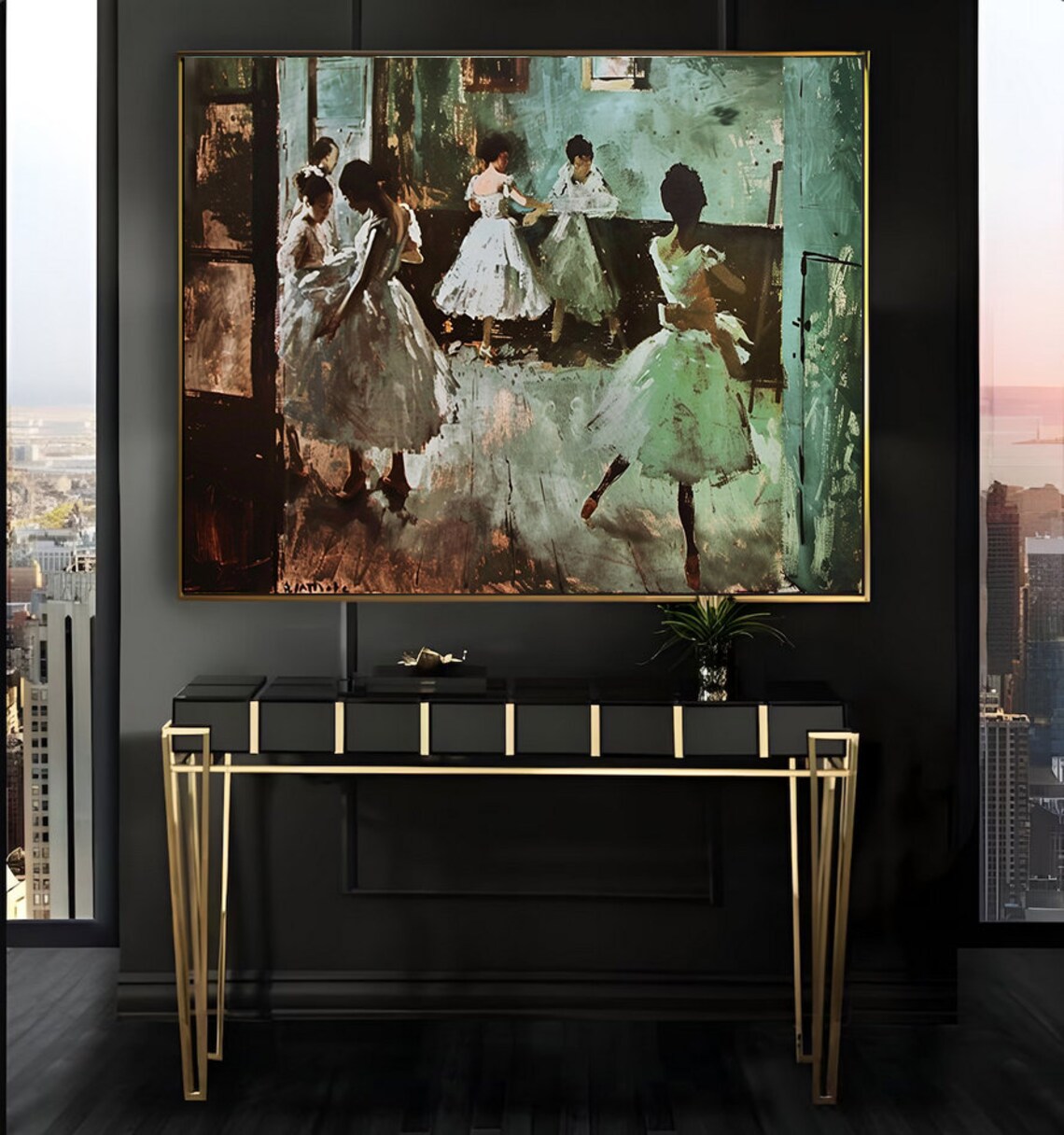 Ballet Dancers in a Dim Rehearsal Studio Vintage Oil Painting Poster - Image 2