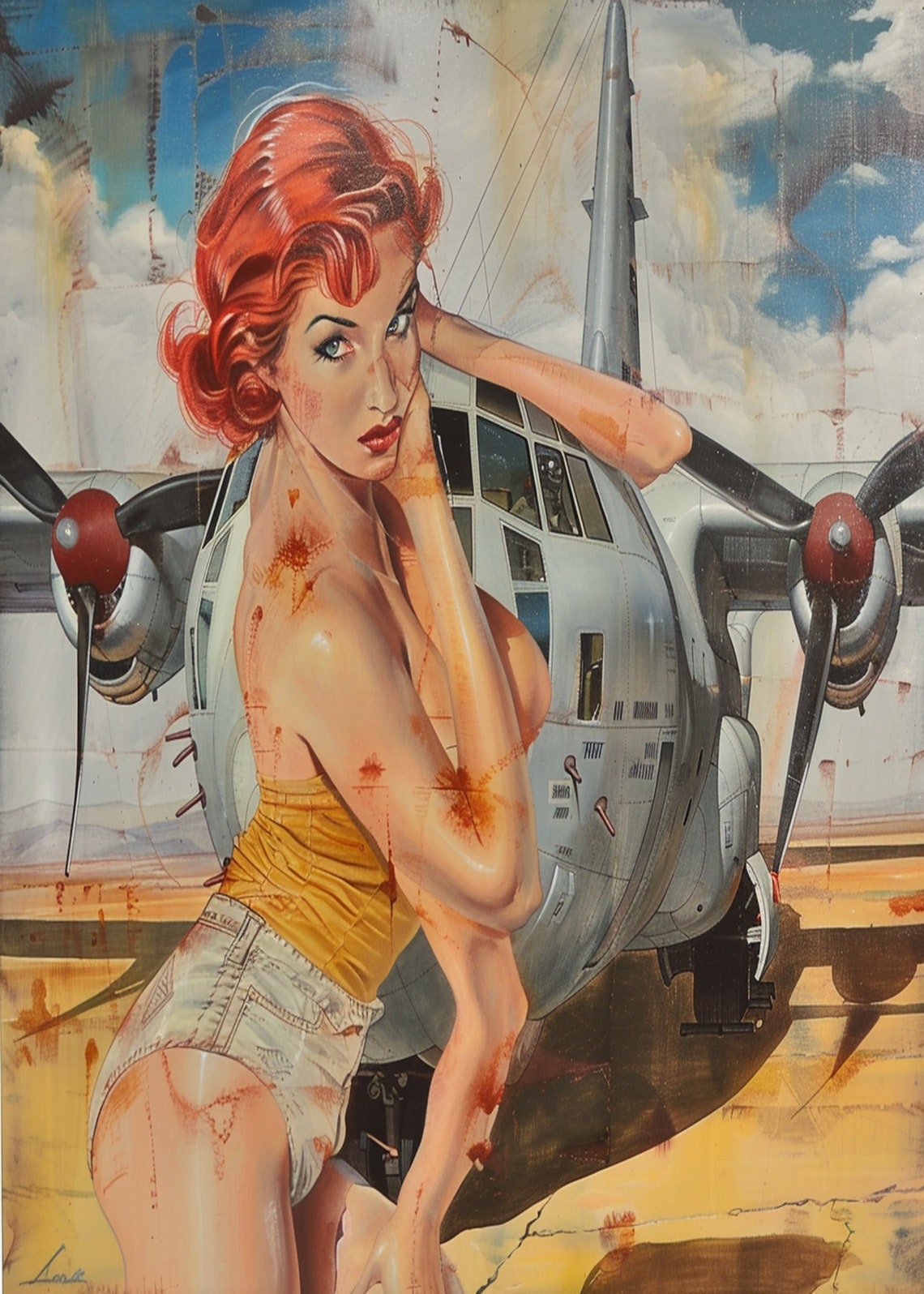 1950s Pinup Girl Vintage Painting Pin Up Girl Art Print Military Pinup Poster Art L Oil Panting L 5 Sizes Available L 007 - Image 3