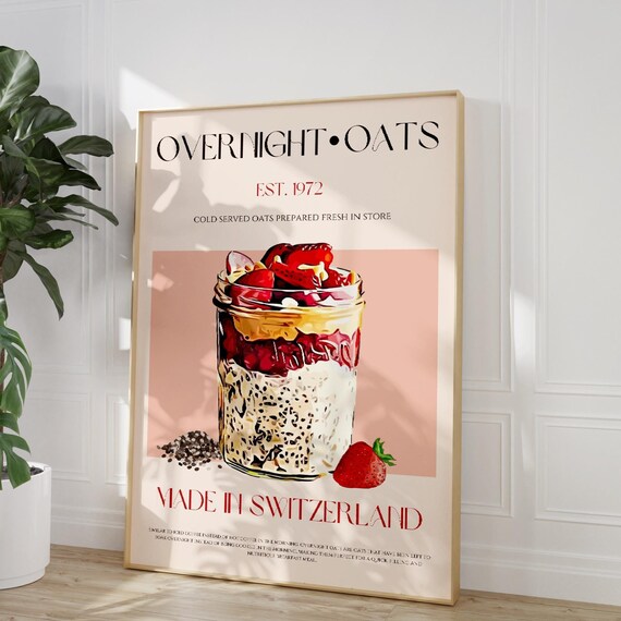 Overnight Oats Strawberry Jar Mid Century Modern Kitchen Food Poster