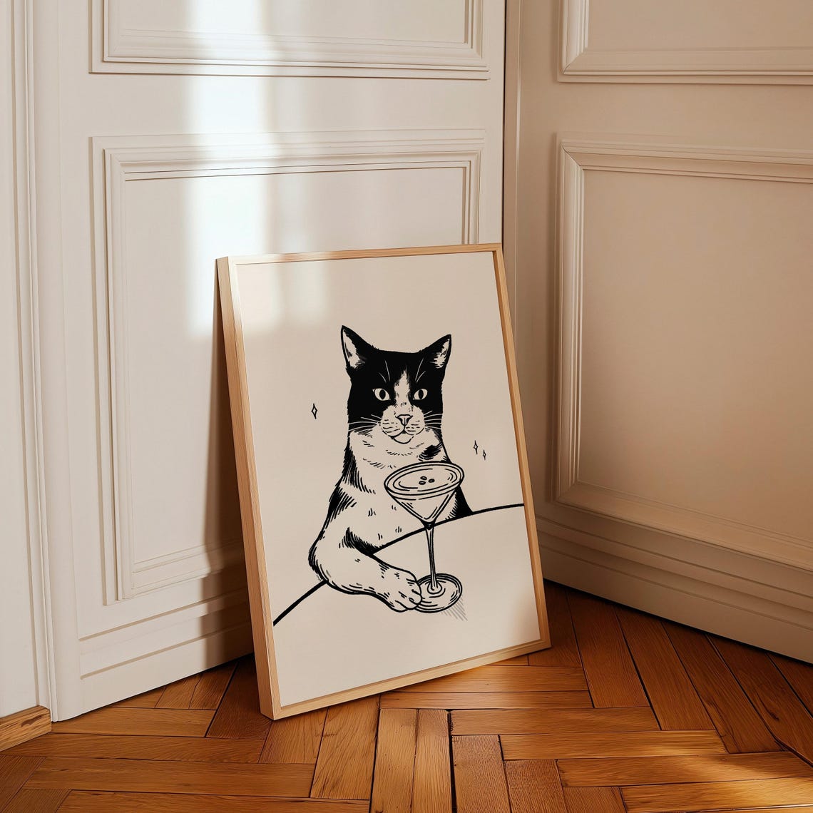 Martini Cocktail Cat Funny Retro Line Art Chic Bar Decor Feline Poster - Image 4