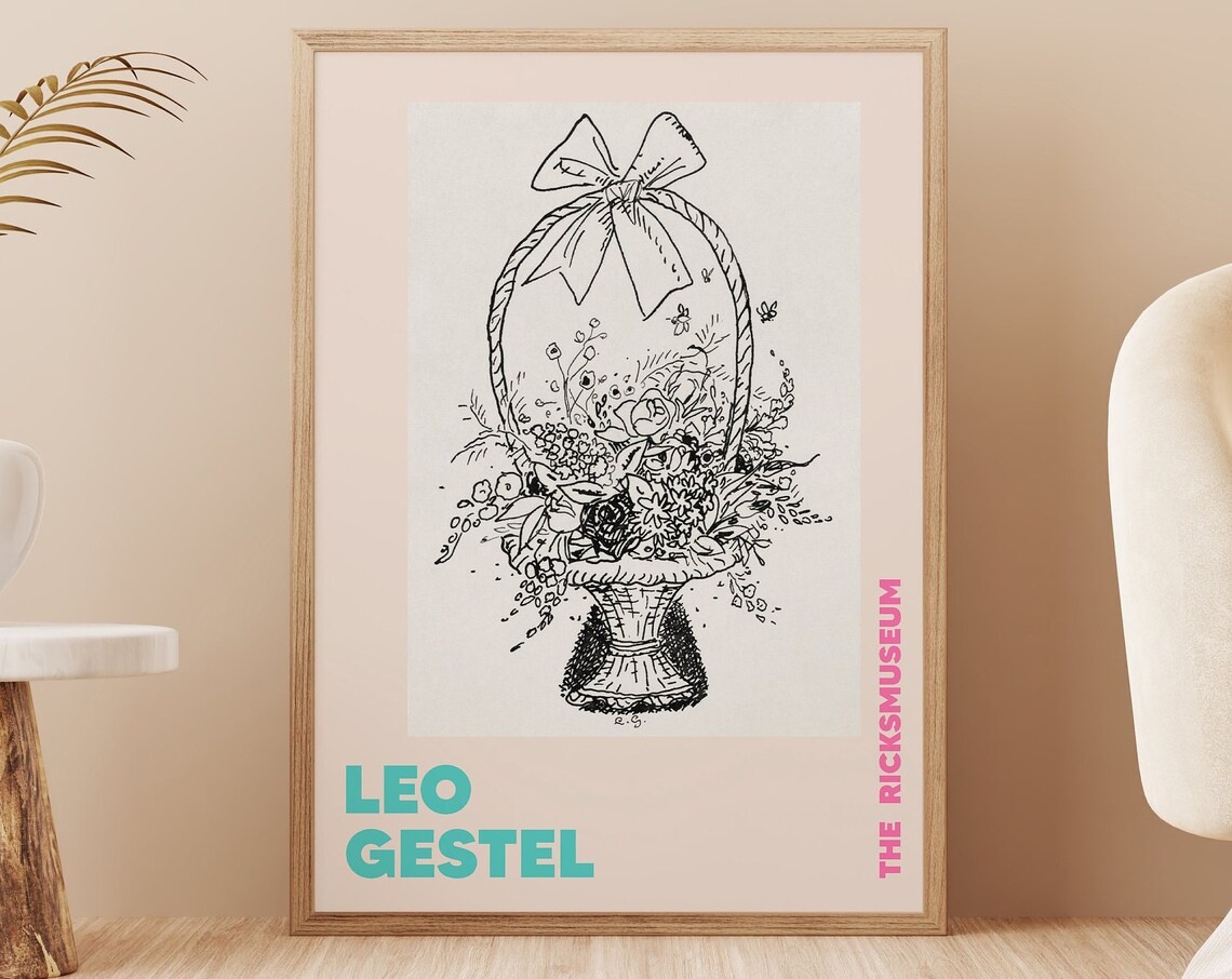 Leo Gestel Line Art, Basket With Flowers Poster - Image 4