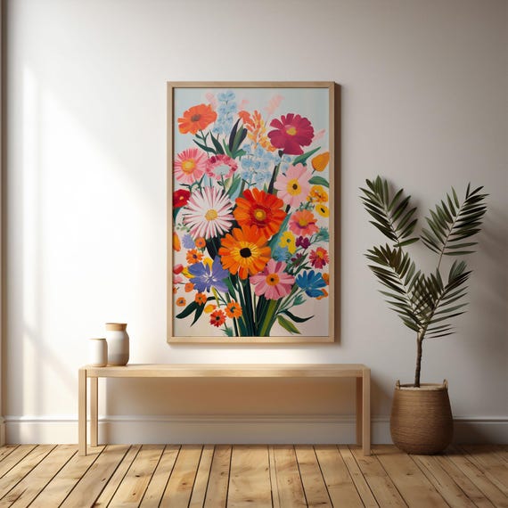 Mid Century Boho Flower Botanical Art Print