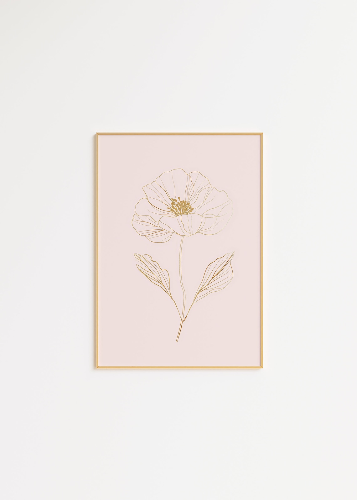 Gold Line Poppy Flower Blush Pink Elegant Botanical Minimal Wall Art