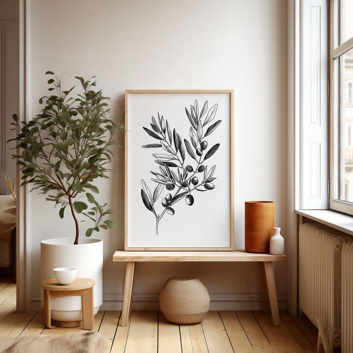 Black Ink Olive Branch Botanical Sketch Vintage Engraving Style Poster - Image 5