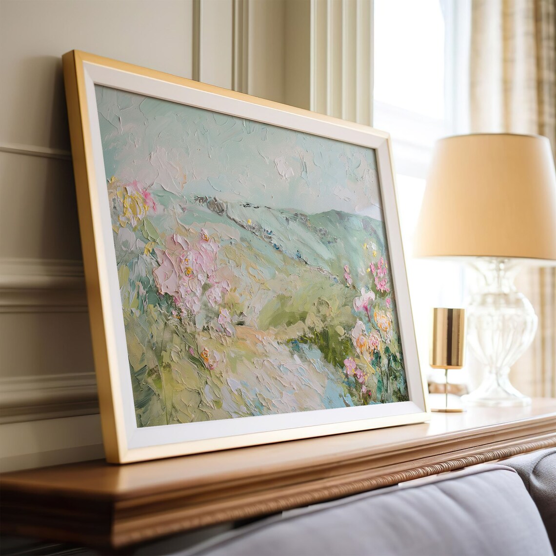Pastel Flower Field Landscape Oil Painting Art Print