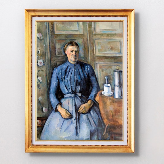 Paul Cezanne Woman with a Coffeepot Seated Blue Dress Portrait Poster