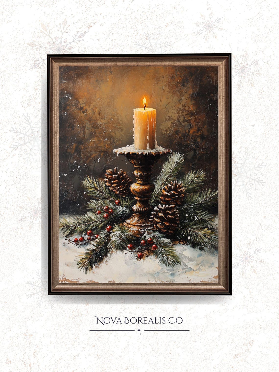 Rustic Candlelit Evergreen Still Life Holiday Candlelight Poster