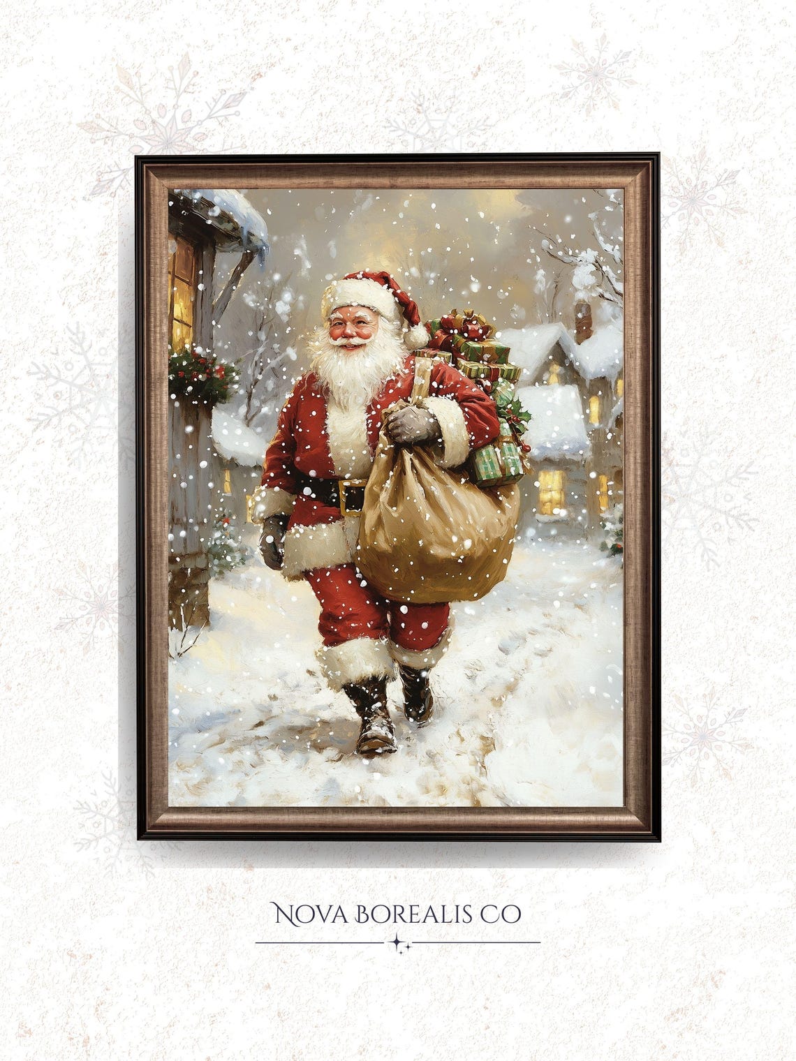 Vintage Santa Claus Snowy Village Christmas Classic Holiday Wall Art