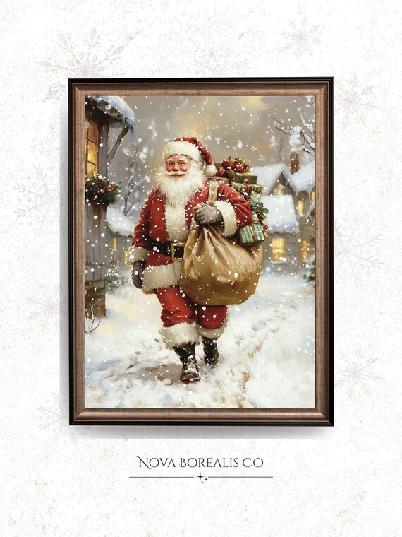 Vintage Santa Claus Snowy Village Christmas Classic Holiday Wall Art
