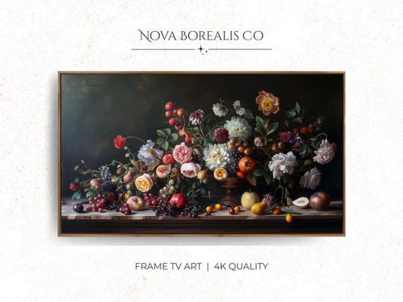 Vintage Botanical Still Life Tv Art Classic Floral Frame Decor Rustic Flower Arrangement For 2