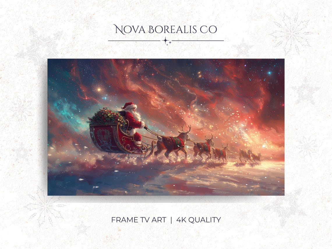 Santa Claus Sleigh Under Cosmic Night Sky Vintage Christmas Poster