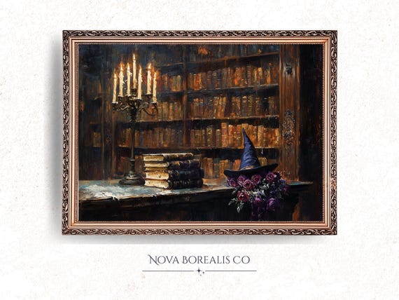 Gothic Library Interior Art Print Moody Dark Academia Wall Decor Vintage Candlelight Spooky Elegant Book Nook Artwork 28