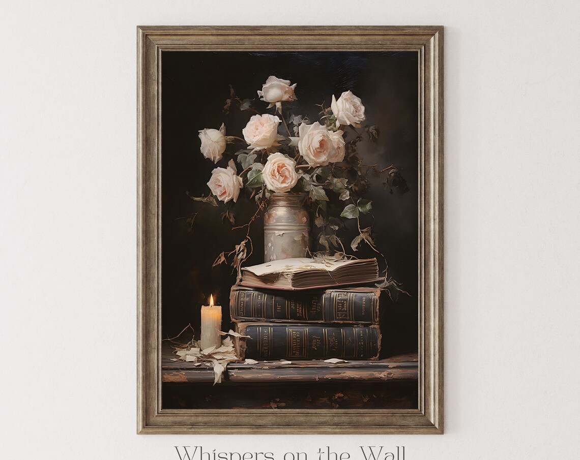 Dark Academia Reading Morning Coffee and Book Moody Still Life Wall Poster - Image 6