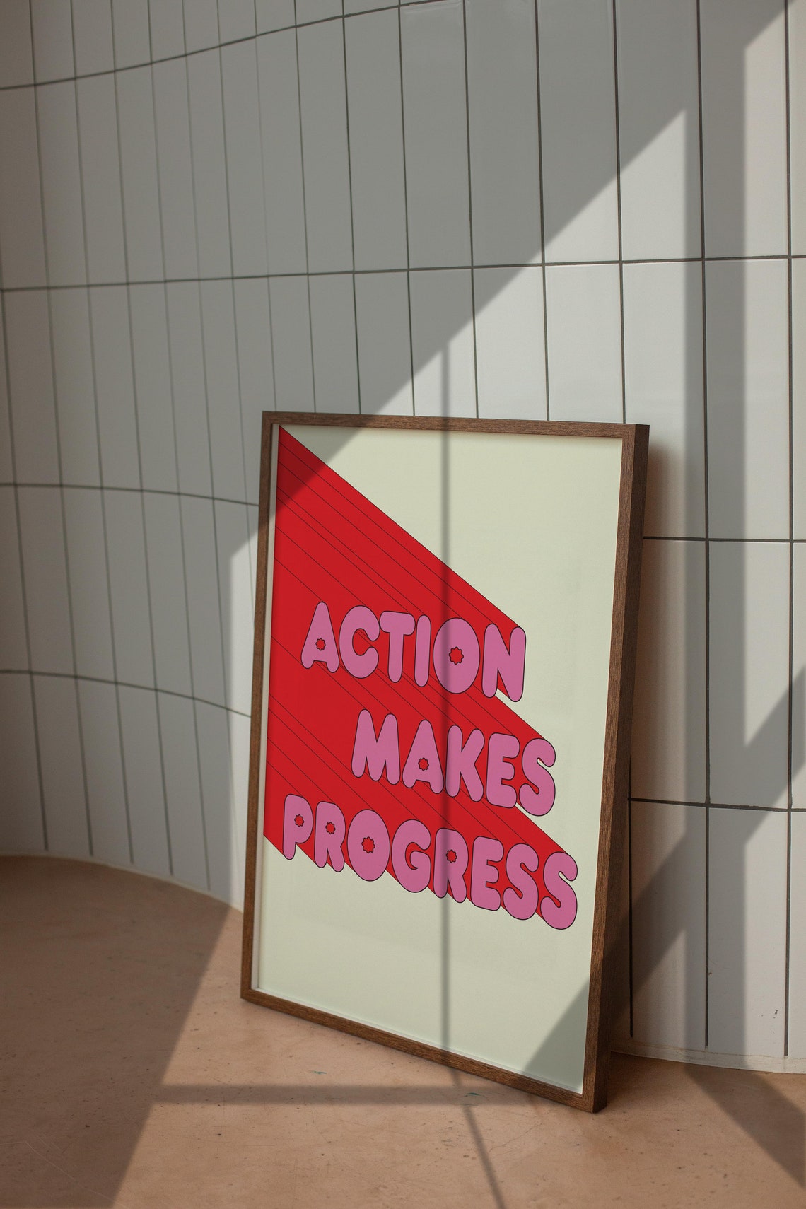 Action Makes Progress Pink Bubble Retro Typography Motivation Poster - Image 4
