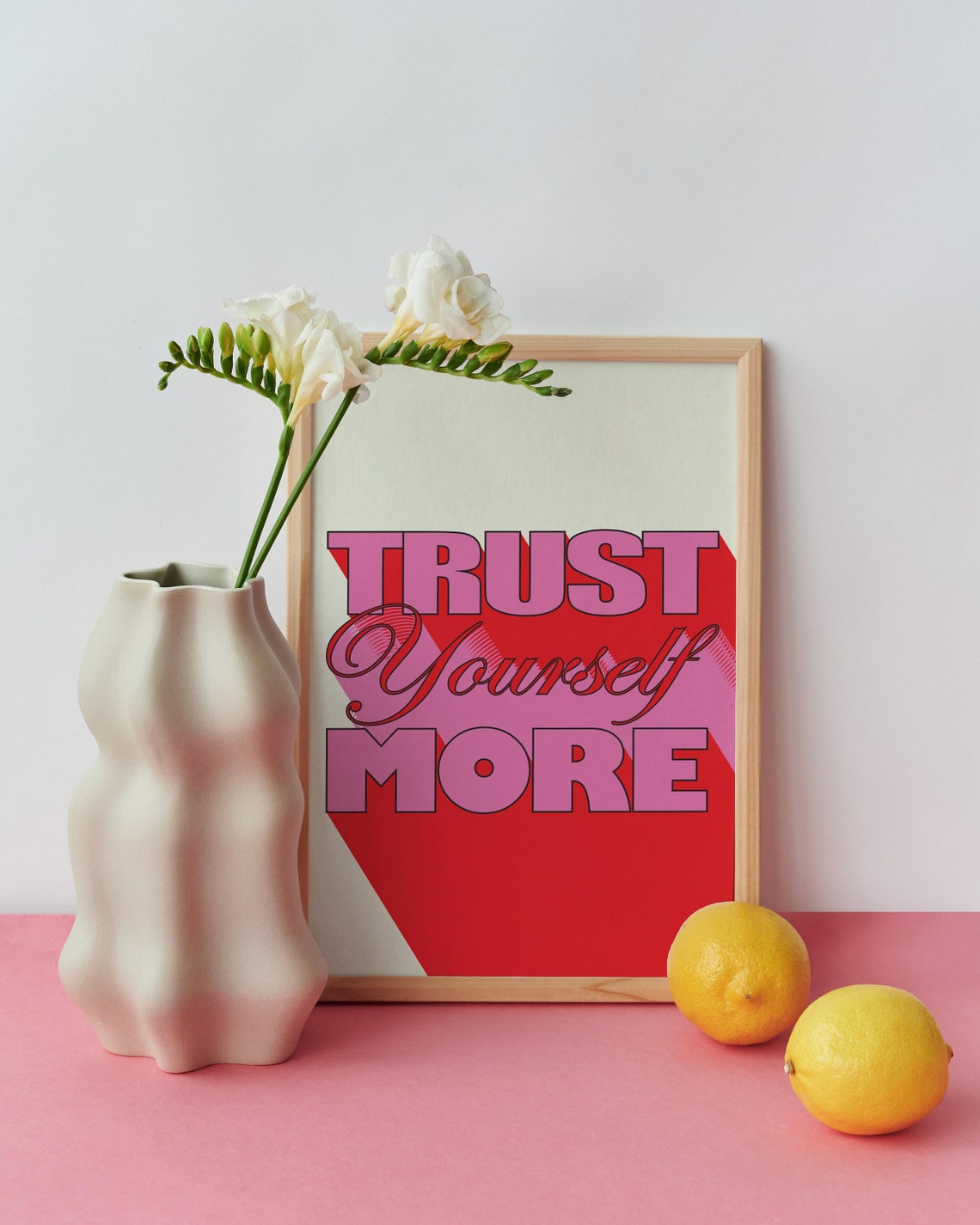 Trust Yourself More Pink Red 3D Retro Typography Quote Poster - Image 2