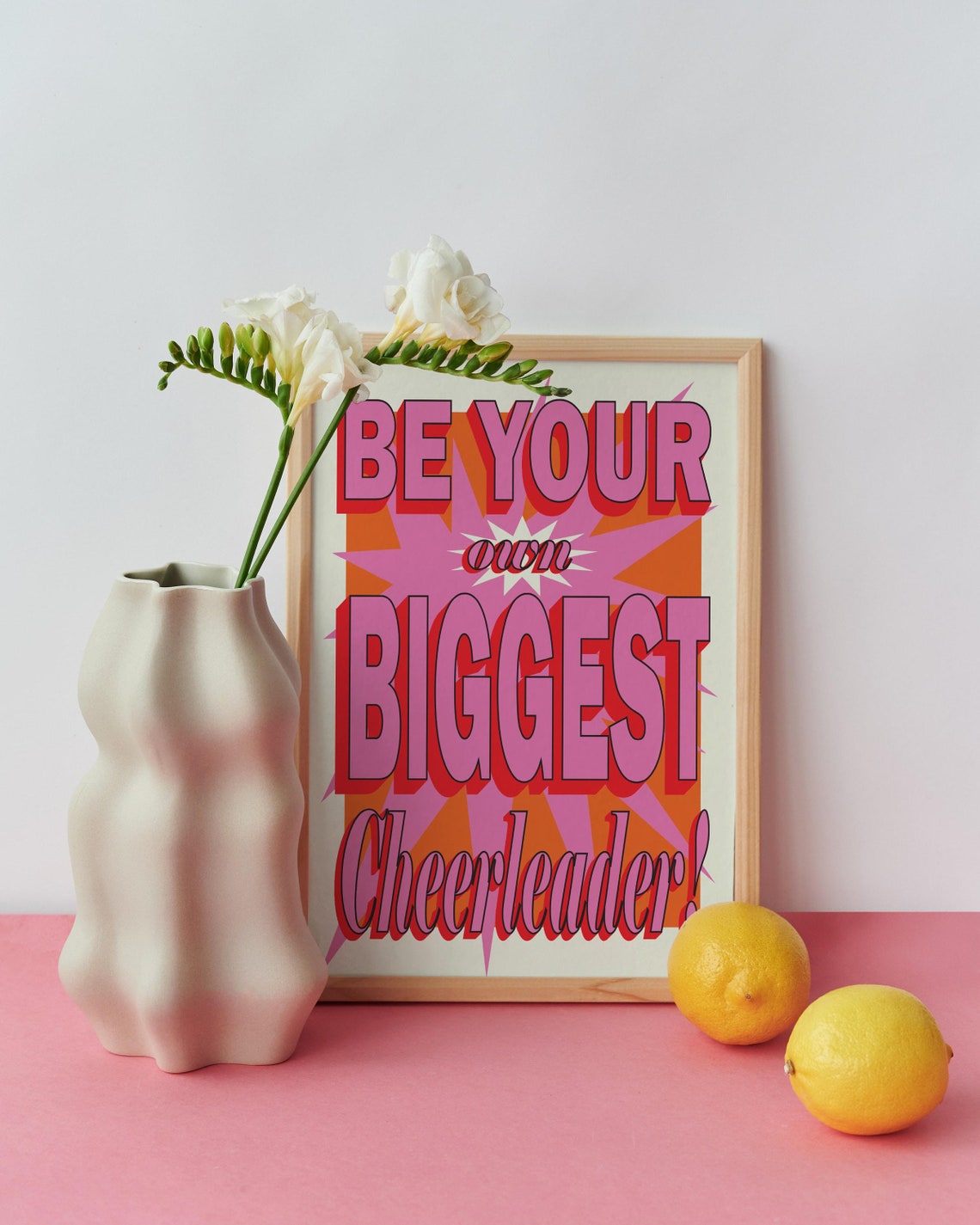Be Your Own Biggest Cheerleader Retro Pink Burst Typography Poster - Image 2