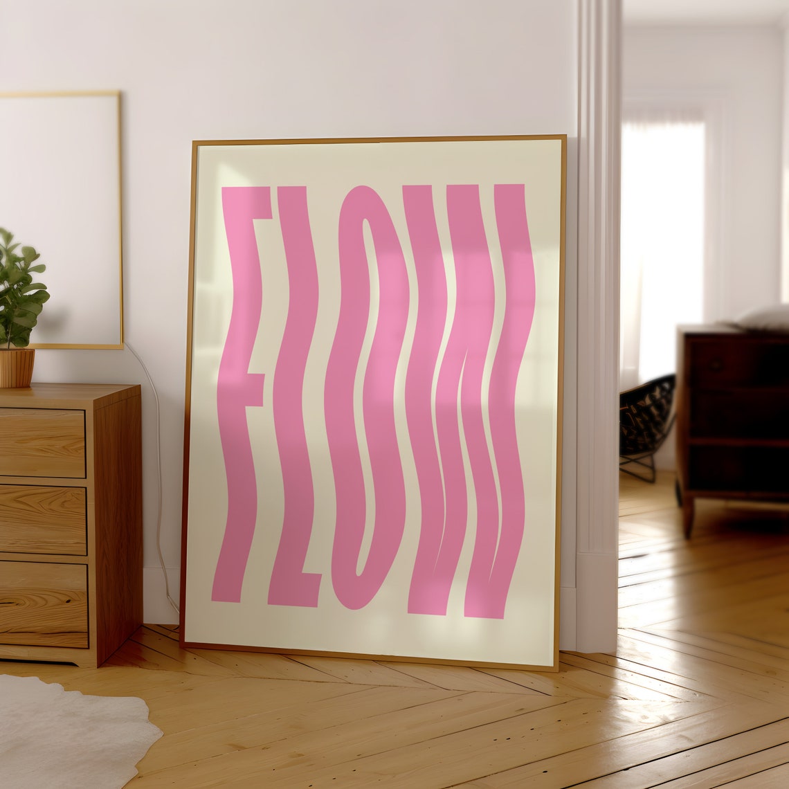 Flow Wavy Pink Letters Cream Retro Minimalist Typography Poster - Image 3