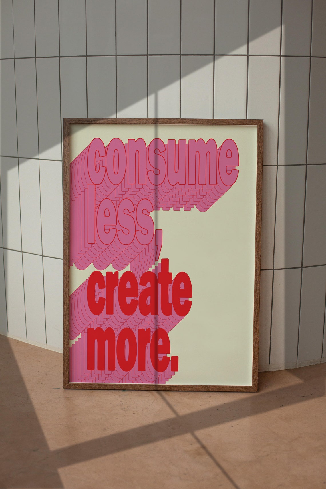 Consume Less Create More Beige Groovy Retro Typography Wall Poster - Image 5