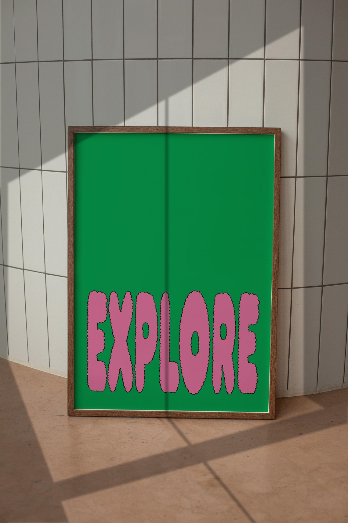 Explore Travel Pink Puffy Bubble Letters Green Bold Retro Wall Art - Image 5