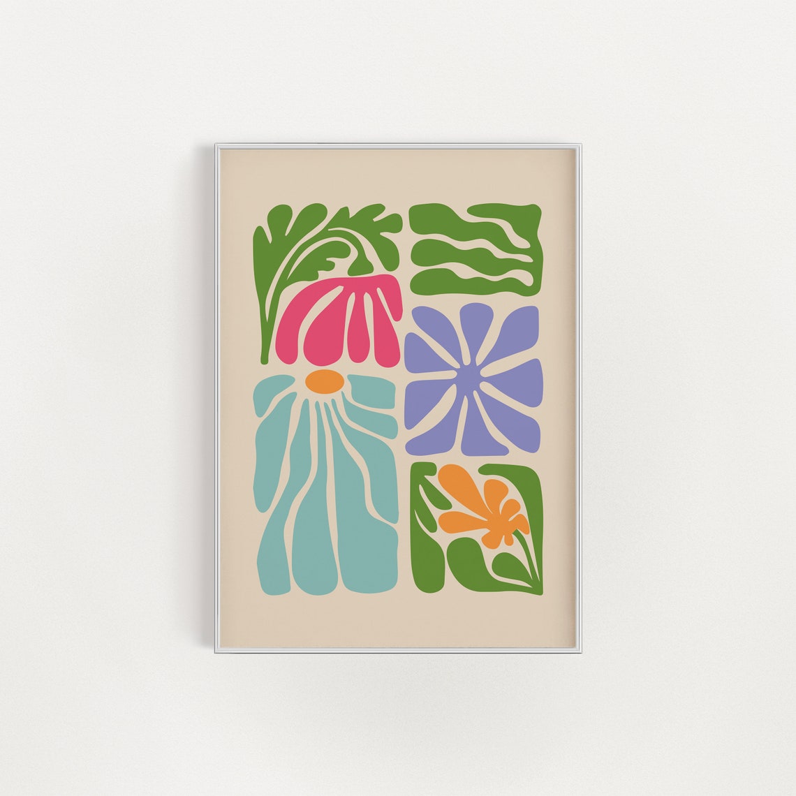Colorful Patchwork Abstract Flowers Modern Botanical Collage Poster