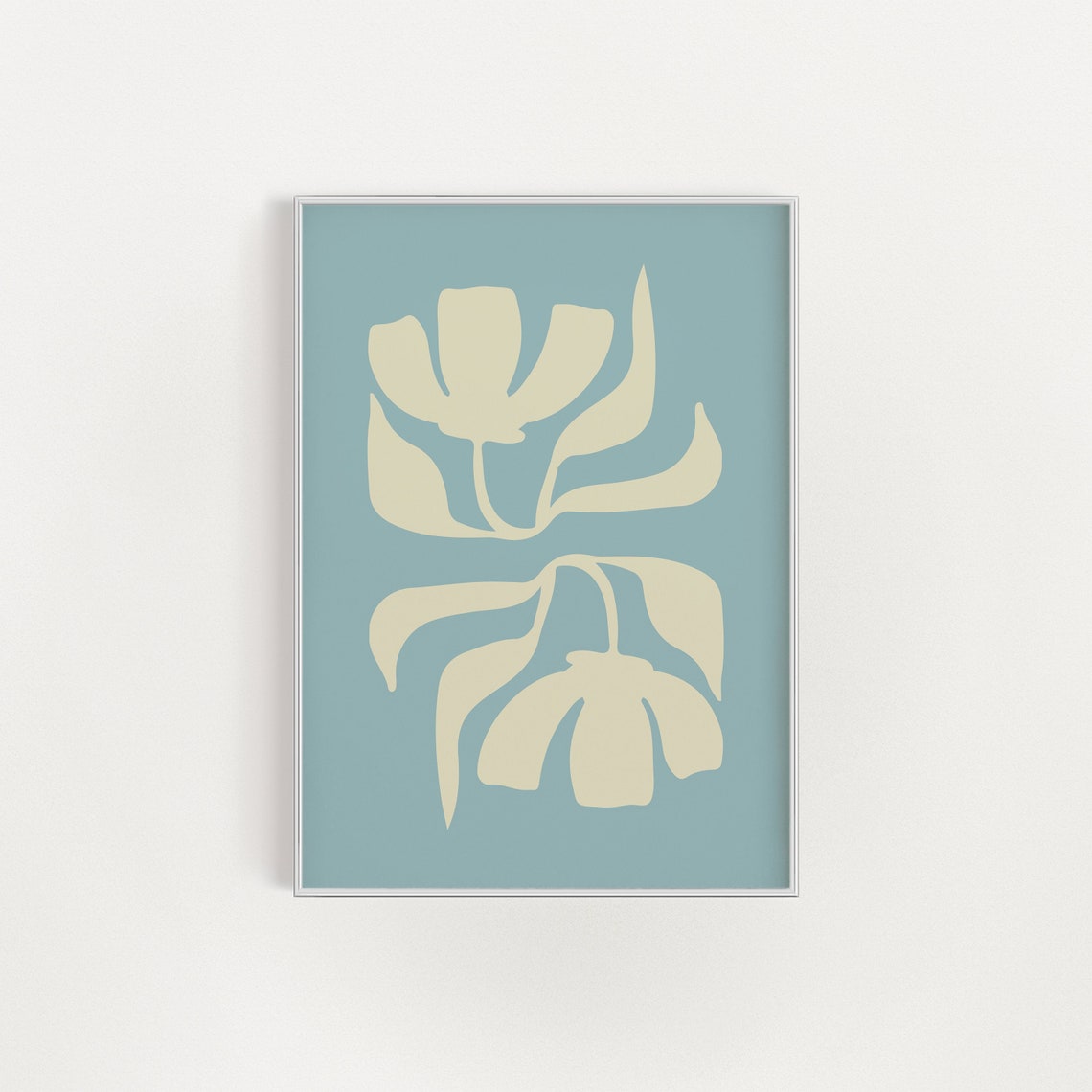 Cream Abstract Flowers Teal Blue Botanical Floral Duo Poster