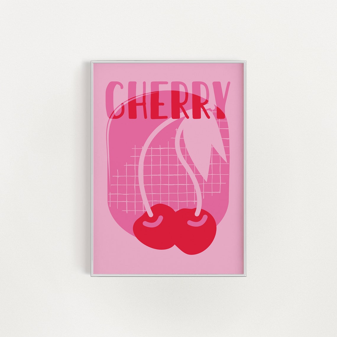 Cherry Retro Typography Sweet Red Fruit Pink Kitchen Cute Poster