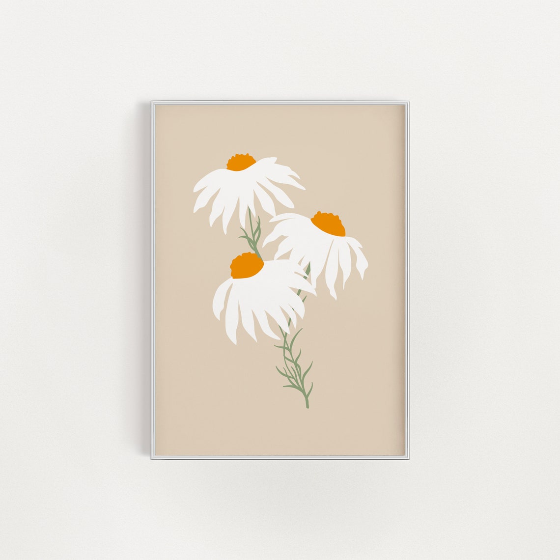 White Daisy Flowers Minimalist Neutral Botanical Floral Poster