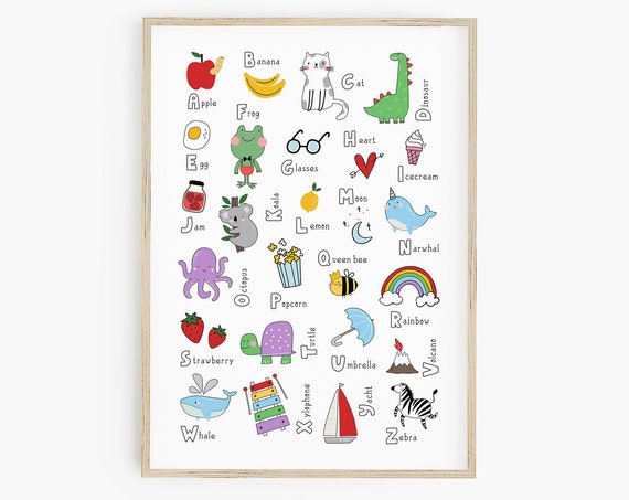 Bright Alphabet Instant Playroom Alphabet Print Abc Educational Poster Toddler Gift Gender Neautral Nursery Decor