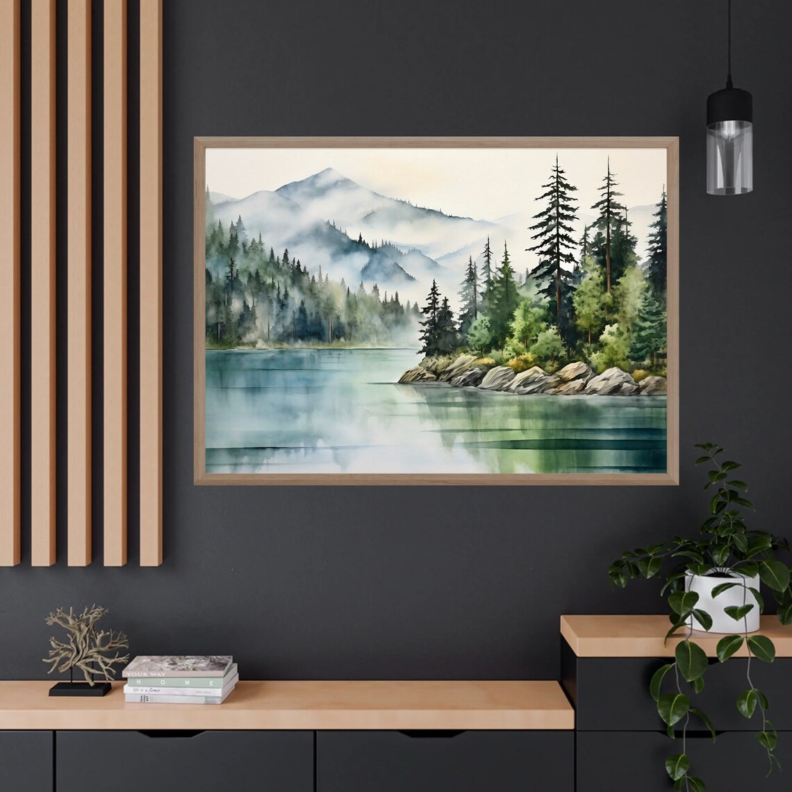 Mountain Lake Watercolor Pine Tree Wall Art Print - Image 3