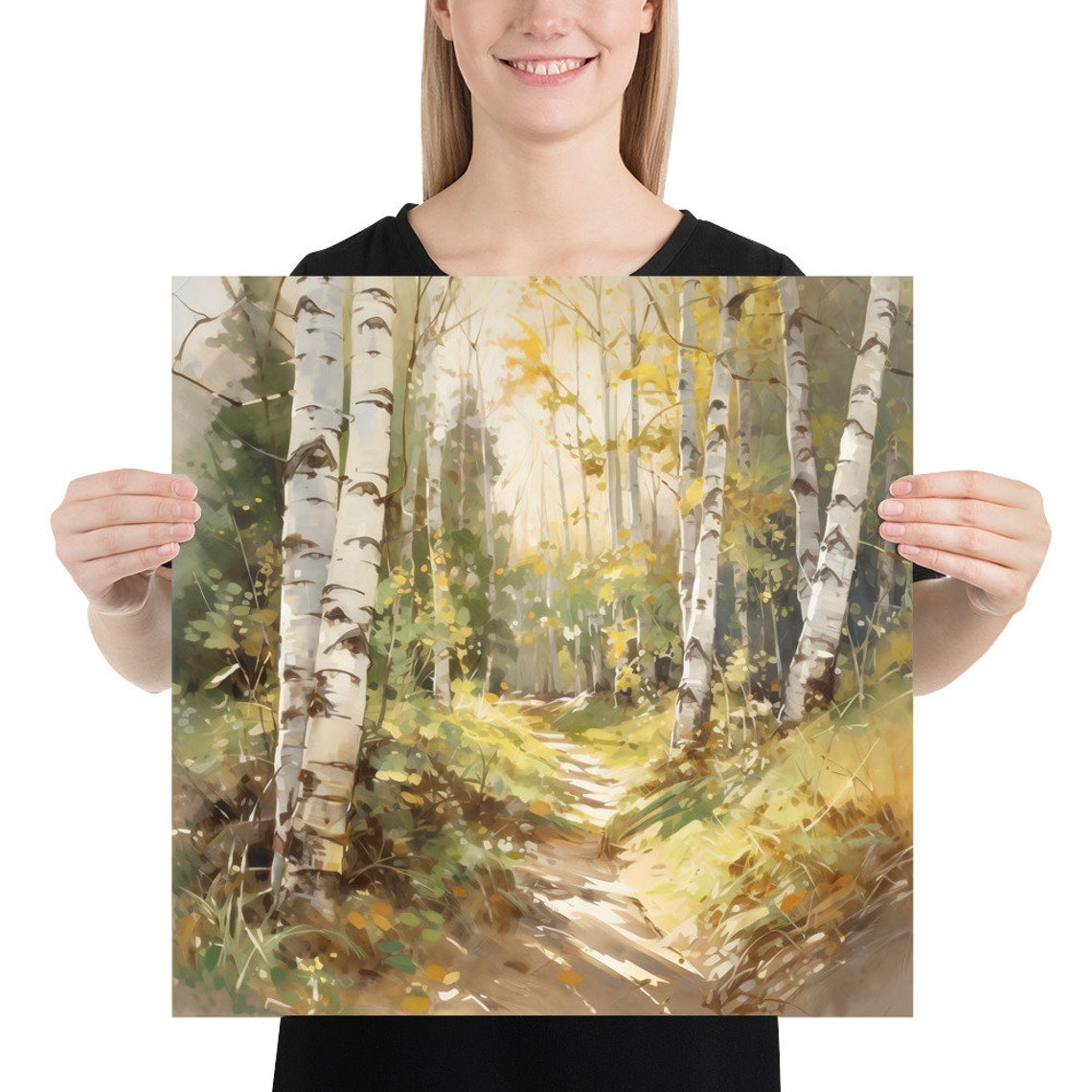 Watercolor Birch Tree Forest Painting Art Print - Image 3