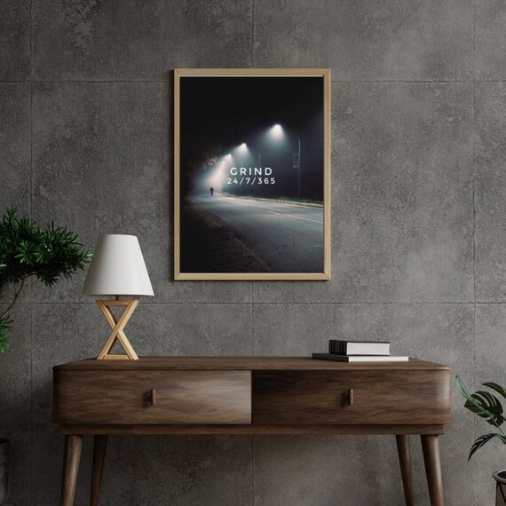 Grind 24 7 365 Night Runner Motivational Street Photography Art Poster