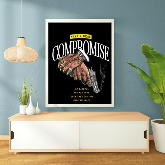 Make a Deal Compromise Tattoo Hands Gun Bold Trust Warning Poster