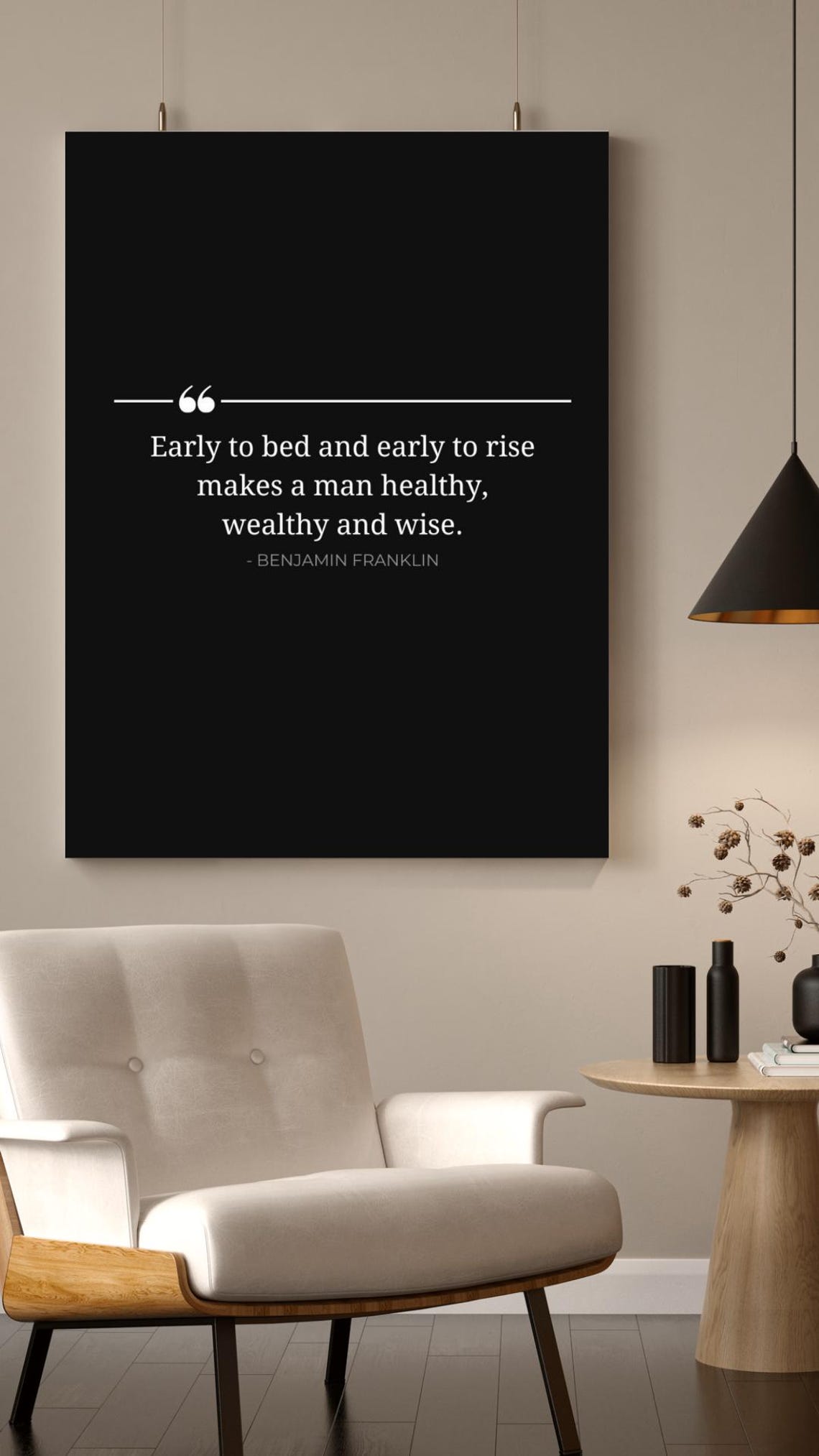 Benjamin Franklin Early to Bed Early to Rise Quote Black Poster