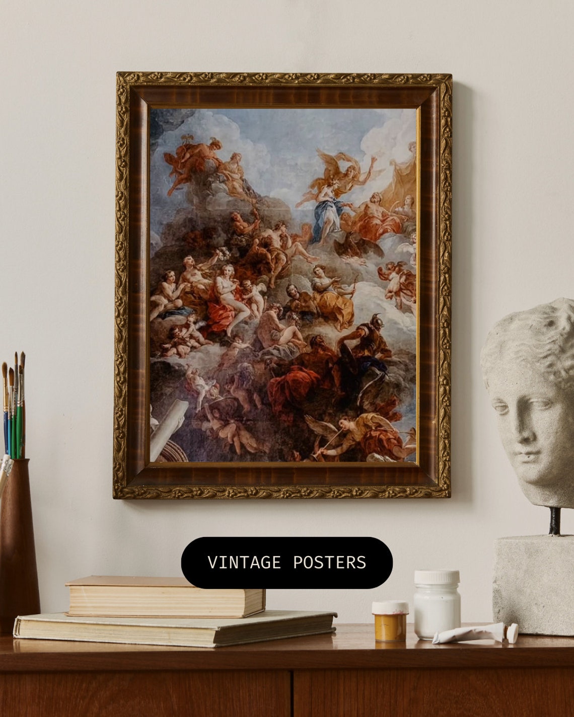 Classical Baroque Mythology Painting Angels in Clouds Poster