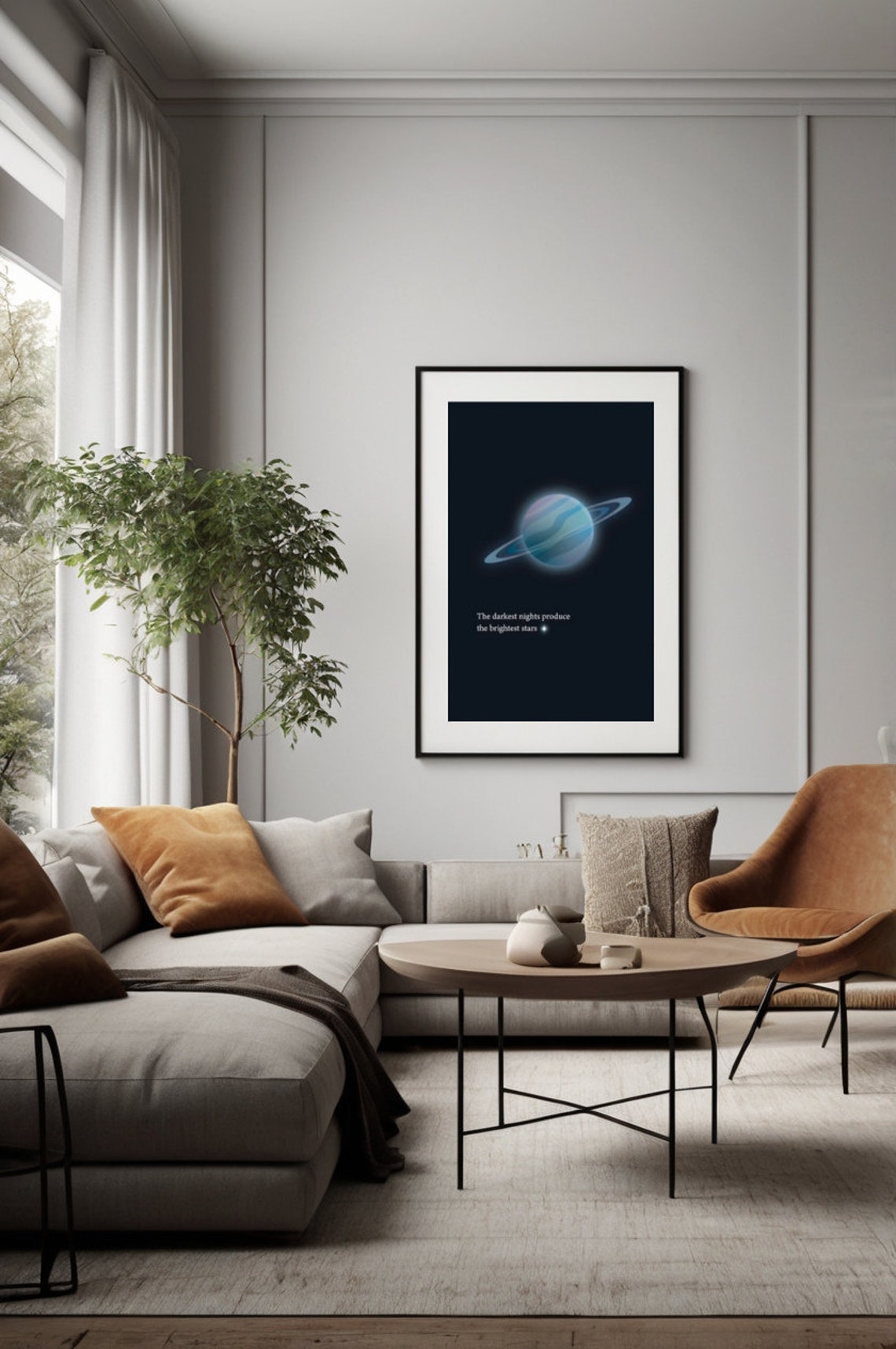 Darkest Nights Brightest Stars Glowing Planet Space Quote Wall Art