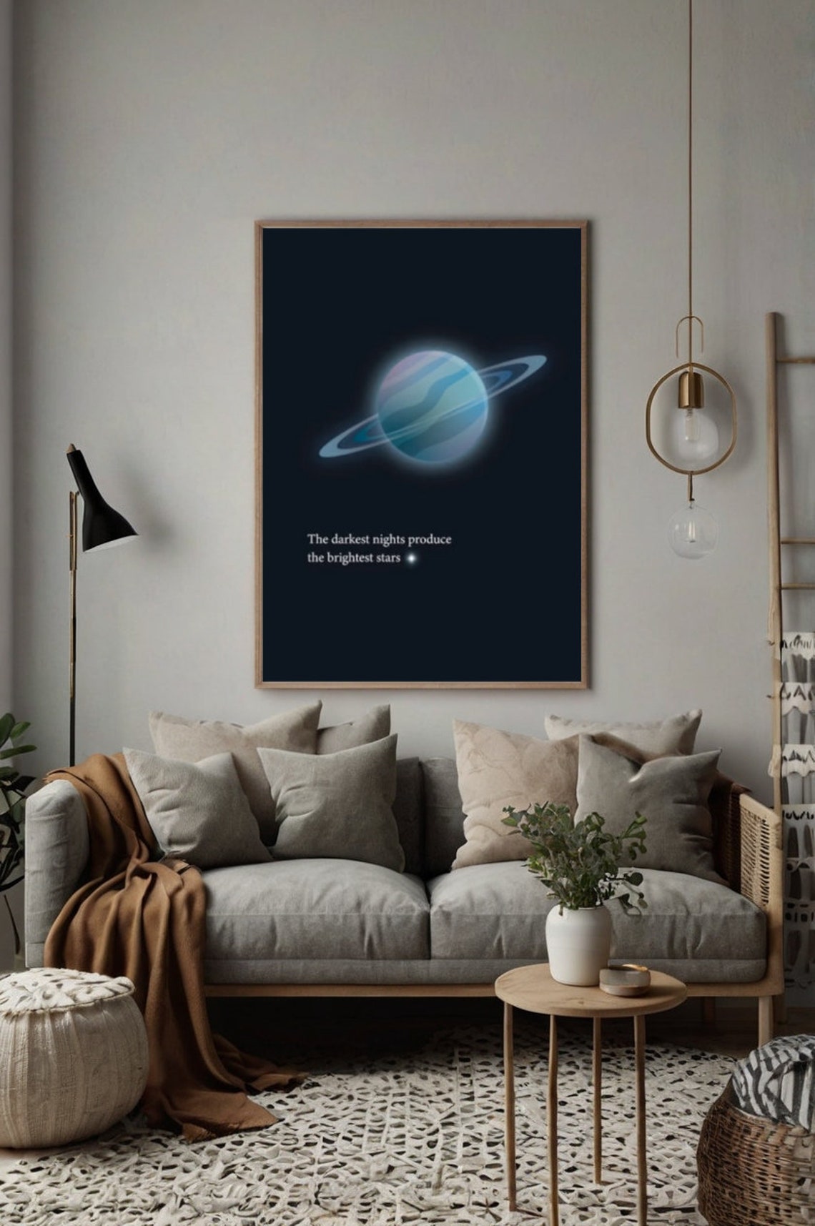 Darkest Nights Brightest Stars Glowing Planet Space Quote Wall Art - Image 2